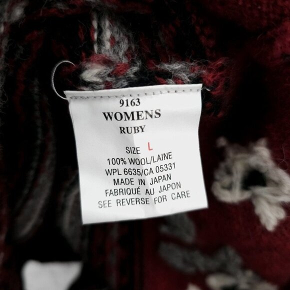 WOOLRICH Ruby Red Cardigan Made in JAPAN 100% Wool Clasp Closure Floral LARGE - Picture 7 of 8